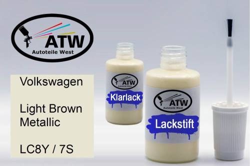 Volkswagen, Light Brown Metallic, LC8Y / 7S: 20ml Lackstift + 20ml Klarlack - Set, von ATW Autoteile West.